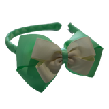 School Woven Double Cherish Bow Headband School Uniform Headband Hair Accessories Pinkberry Kisses Mint Green Cream
