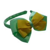 School Woven Double Cherish Bow Headband School Uniform Headband Hair Accessories Pinkberry Kisses Mint Green Daffodil Yellow 