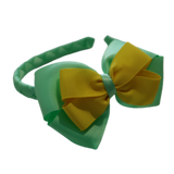 School Woven Double Cherish Bow Headband School Uniform Headband Hair Accessories Pinkberry Kisses Mint Green Daffodil Yellow