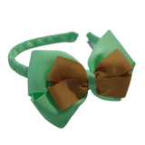 School Woven Double Cherish Bow Headband School Uniform Headband Hair Accessories Pinkberry Kisses Mint Green Gold