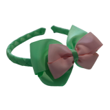 School Woven Double Cherish Bow Headband School Uniform Headband Hair Accessories Pinkberry Kisses Mint Green Light Pink