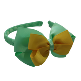 School Woven Double Cherish Bow Headband School Uniform Headband Hair Accessories Pinkberry Kisses Mint Green Mazie Yellow