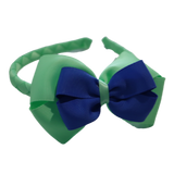 School Woven Double Cherish Bow Headband School Uniform Headband Hair Accessories Pinkberry Kisses Mint Green Royal Blue