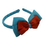 School Woven Double Cherish Bow Headband School Uniform Headband Hair Accessories Pinkberry Kisses Misty Turquoise Autumn Orange