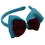 School Woven Double Cherish Bow Headband School Uniform Headband Hair Accessories Pinkberry Kisses Misty Turquoise Burgundy