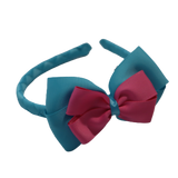 School Woven Double Cherish Bow Headband School Uniform Headband Hair Accessories Pinkberry Kisses Misty Turquoise Hot Pink