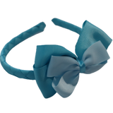 School Woven Double Cherish Bow Headband School Uniform Headband Hair Accessories Pinkberry Kisses Misty Turquoise Light Blue