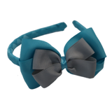 School Woven Double Cherish Bow Headband School Uniform Headband Hair Accessories Pinkberry Kisses Misty Turquoise Light Grey