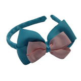 School Woven Double Cherish Bow Headband School Uniform Headband Hair Accessories Pinkberry Kisses Misty Turquoise Light Pink