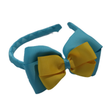 School Woven Double Cherish Bow Headband School Uniform Headband Hair Accessories Pinkberry Kisses Misty Turquoise Maize Yellow