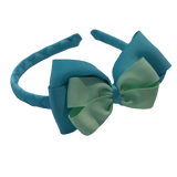 School Woven Double Cherish Bow Headband School Uniform Headband Hair Accessories Pinkberry Kisses Misty Turquoise Pastel Green