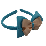 School Woven Double Cherish Bow Headband School Uniform Headband Hair Accessories Pinkberry Kisses Misty Turquoise Peach