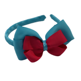 School Woven Double Cherish Bow Headband School Uniform Headband Hair Accessories Pinkberry Kisses Misty Turquoise Shocking Pink