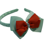 School Woven Double Cherish Bow Headband School Uniform Headband Hair Accessories Pinkberry Kisses Pastel Green Autumn Orange