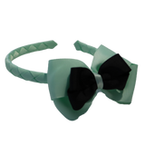 School Woven Double Cherish Bow Headband School Uniform Headband Hair Accessories Pinkberry Kisses Pastel Green Black
