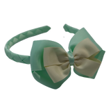 School Woven Double Cherish Bow Headband School Uniform Headband Hair Accessories Pinkberry Kisses Pastel Green Cream 