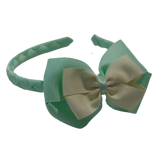 School Woven Double Cherish Bow Headband School Uniform Headband Hair Accessories Pinkberry Kisses Pastel Green Cream