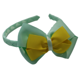 School Woven Double Cherish Bow Headband School Uniform Headband Hair Accessories Pinkberry Kisses Pastel Green Daffodil Yellow