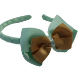 School Woven Double Cherish Bow Headband School Uniform Headband Hair Accessories Pinkberry Kisses Pastel Green Gold