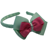 School Woven Double Cherish Bow Headband School Uniform Headband Hair Accessories Pinkberry Kisses Pastel Green Shocking Pink