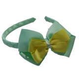 School Woven Double Cherish Bow Headband School Uniform Headband Hair Accessories Pinkberry Kisses Pastel Green Lemon 