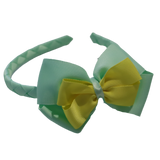 School Woven Double Cherish Bow Headband School Uniform Headband Hair Accessories Pinkberry Kisses Pastel Green Lemon