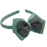 School Woven Double Cherish Bow Headband School Uniform Headband Hair Accessories Pinkberry Kisses Pastel Green Light Grey