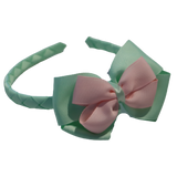 School Woven Double Cherish Bow Headband School Uniform Headband Hair Accessories Pinkberry Kisses Pastel Green Light Pink