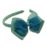 School Woven Double Cherish Bow Headband School Uniform Headband Hair Accessories Pinkberry Kisses Pastel Green Misty Turquoise