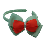 School Woven Double Cherish Bow Headband School Uniform Headband Hair Accessories Pinkberry Kisses Pastel Green Neon Orange