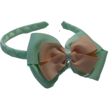 School Woven Double Cherish Bow Headband School Uniform Headband Hair Accessories Pinkberry Kisses Pastel Green Peach