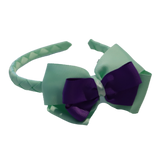 School Woven Double Cherish Bow Headband School Uniform Headband Hair Accessories Pinkberry Kisses Pastel Green Purple 