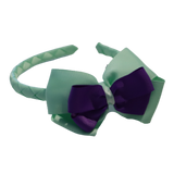 School Woven Double Cherish Bow Headband School Uniform Headband Hair Accessories Pinkberry Kisses Pastel Green Purple