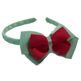 School Woven Double Cherish Bow Headband School Uniform Headband Hair Accessories Pinkberry Kisses Pastel Green Shocking Pink