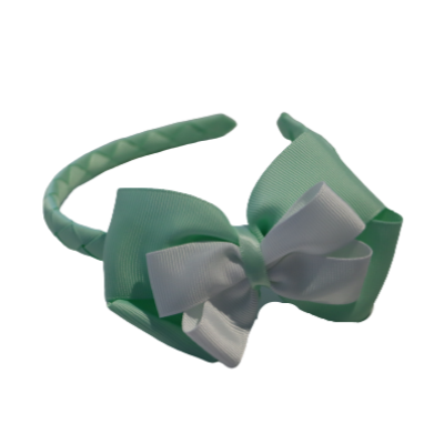 School Woven Double Cherish Bow Headband School Uniform Headband Hair Accessories Pinkberry Kisses Pastel Green White