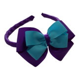 School Woven Double Cherish Bow Headband School Uniform Headband Hair Accessories Pinkberry Kisses Purple Misty Turquoise