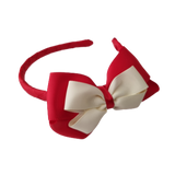 School Woven Double Cherish Bow Headband School Uniform Headband Hair Accessories Pinkberry Kisses Red Cream Ivory