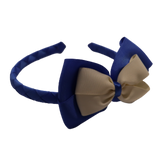School Woven Double Cherish Bow Headband School Uniform Headband Hair Accessories Pinkberry Kisses Royal Blue Cream