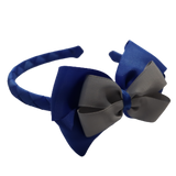 School Woven Double Cherish Bow Headband School Uniform Headband Hair Accessories Pinkberry Kisses Royal Blue Light Grey 