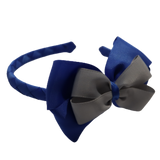 School Woven Double Cherish Bow Headband School Uniform Headband Hair Accessories Pinkberry Kisses Royal Blue Light Grey
