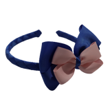 School Woven Double Cherish Bow Headband School Uniform Headband Hair Accessories Pinkberry Kisses Royal Blue Light Pink