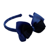 School Woven Double Cherish Bow Headband School Uniform Headband Hair Accessories Pinkberry Kisses Royal Blue Navy Blue