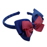 School Woven Double Cherish Bow Headband School Uniform Headband Hair Accessories Pinkberry Kisses Royal Blue Shocking Pink