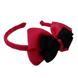 School Woven Double Cherish Bow Headband School Uniform Headband Hair Accessories Pinkberry Kisses Shocking Pink  Black