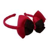 School Woven Double Cherish Bow Headband School Uniform Headband Hair Accessories Pinkberry Kisses Shocking Pink Brown