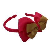School Woven Double Cherish Bow Headband School Uniform Headband Hair Accessories Pinkberry Kisses Shocking Pink Gold