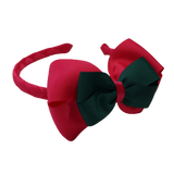 School Woven Double Cherish Bow Headband School Uniform Headband Hair Accessories Pinkberry Kisses Shocking Pink Hunter Green