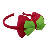 School Woven Double Cherish Bow Headband School Uniform Headband Hair Accessories Pinkberry Kisses Shocking Pink Key Lime