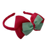 School Woven Double Cherish Bow Headband School Uniform Headband Hair Accessories Pinkberry Kisses Shocking Pink Light Green