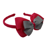 School Woven Double Cherish Bow Headband School Uniform Headband Hair Accessories Pinkberry Kisses Shocking Pink Light Grey